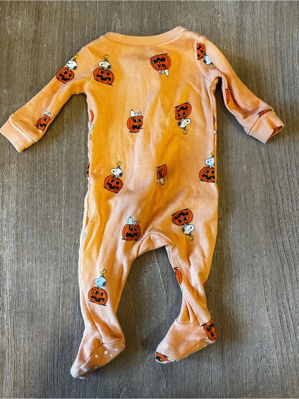 Janie and Jack Halloween Orange Pumpkin & Snoopy Print Footed One-Piece